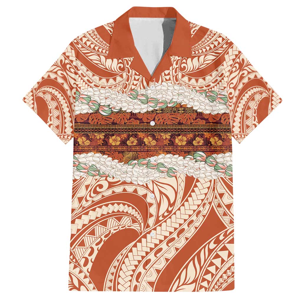 Aloha Hawaii Mikioi Lei Family Matching Off Shoulder Short Dress and Hawaiian Shirt Beige Tropical Flower Pattern - Polynesian Pride