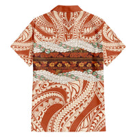 Aloha Hawaii Mikioi Lei Family Matching Off Shoulder Short Dress and Hawaiian Shirt Beige Tropical Flower Pattern - Polynesian Pride