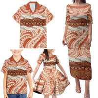 Aloha Hawaii Mikioi Lei Family Matching Puletasi and Hawaiian Shirt Beige Tropical Flower Pattern - Polynesian Pride