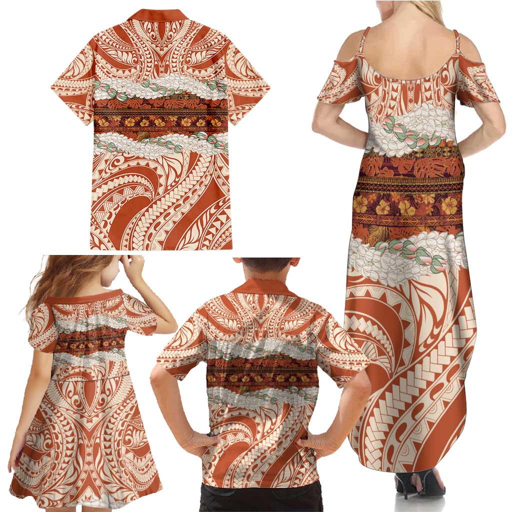 Aloha Hawaii Mikioi Lei Family Matching Summer Maxi Dress and Hawaiian Shirt Beige Tropical Flower Pattern - Polynesian Pride