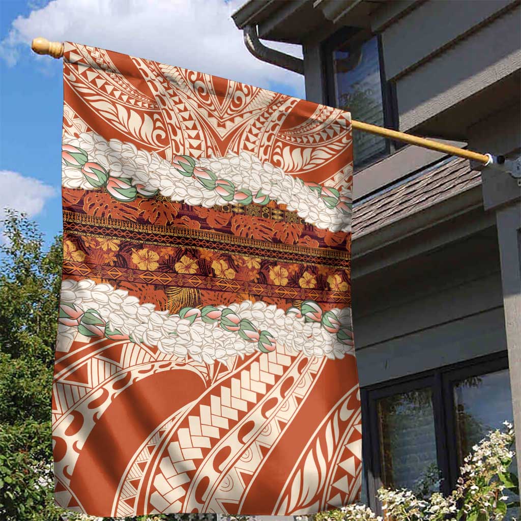 Aloha Hawaii Mikioi Lei Garden Flag Beige Tropical Flower Pattern - Polynesian Pride