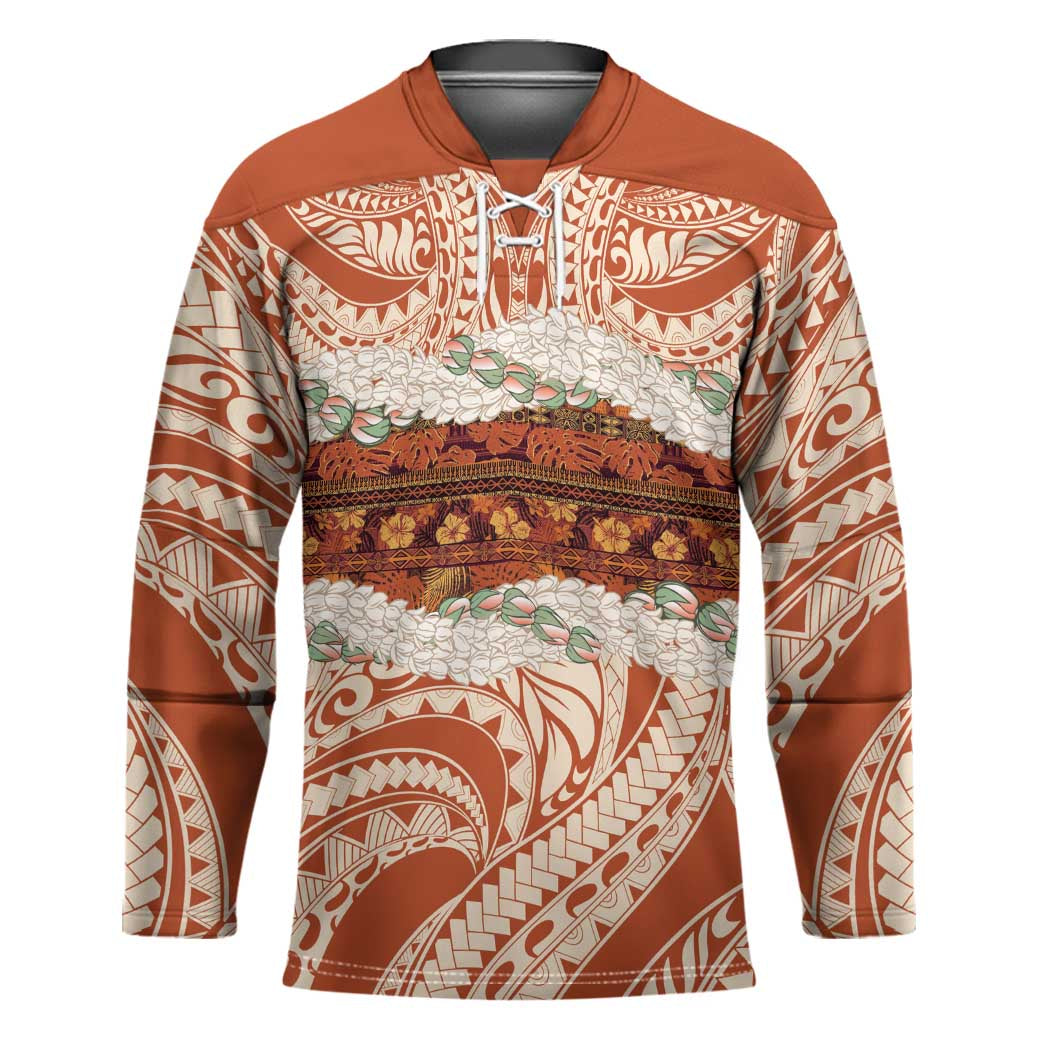 Aloha Hawaii Mikioi Lei Hockey Jersey Beige Tropical Flower Pattern - Polynesian Pride