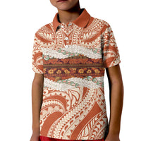 Aloha Hawaii Mikioi Lei Kid Polo Shirt Beige Tropical Flower Pattern - Polynesian Pride