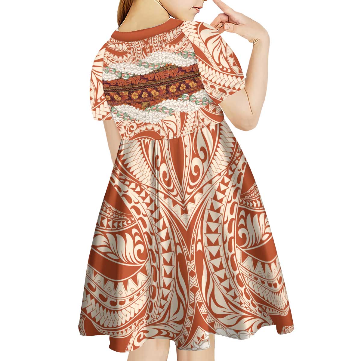 Aloha Hawaii Mikioi Lei Kid Short Sleeve Dress Beige Tropical Flower Pattern - Polynesian Pride