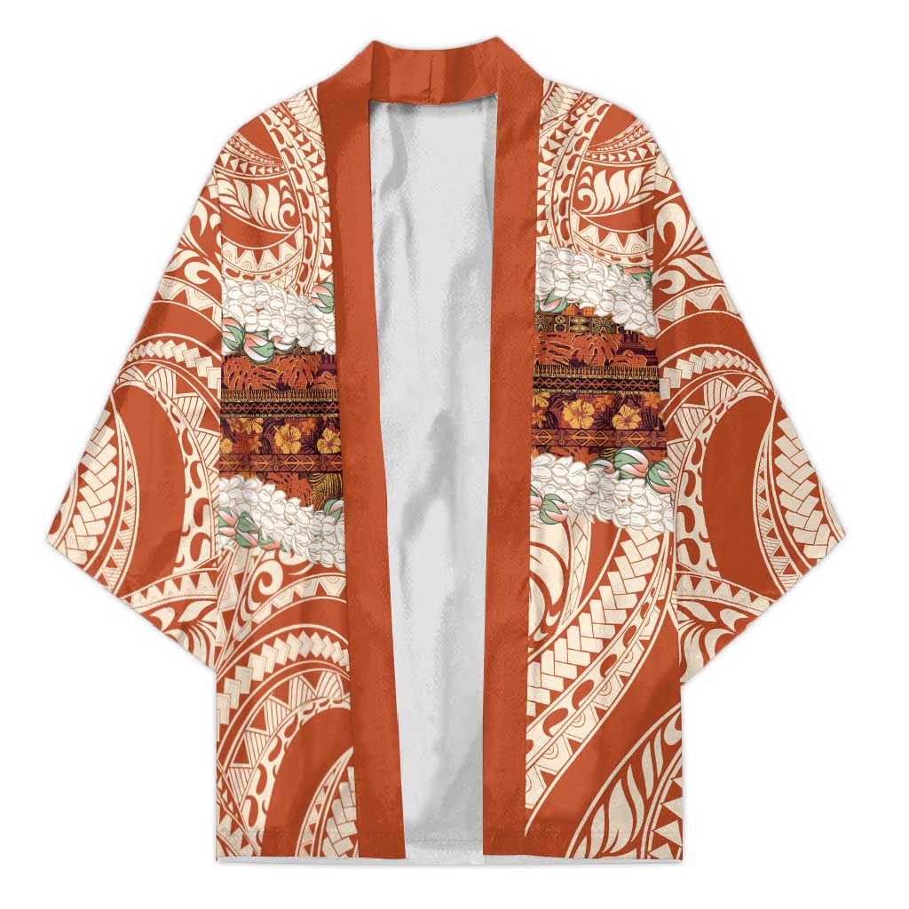 Aloha Hawaii Mikioi Lei Kimono Beige Tropical Flower Pattern - Polynesian Pride