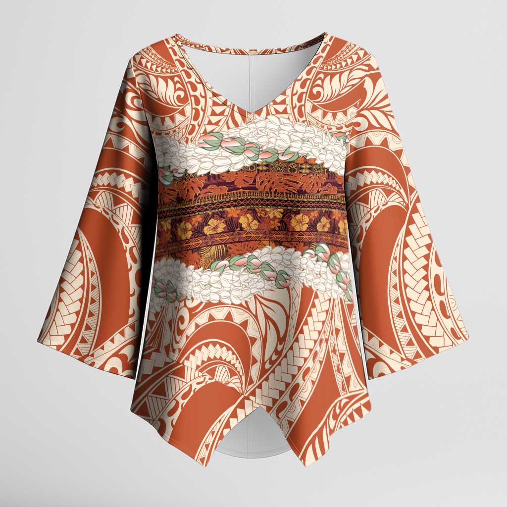 Aloha Hawaii Mikioi Lei Kimono Sleeve Blouse Beige Tropical Flower Pattern - Polynesian Pride