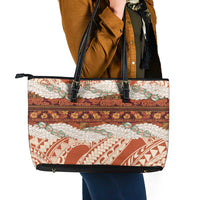 Aloha Hawaii Mikioi Lei Leather Tote Bag Beige Tropical Flower Pattern - Polynesian Pride