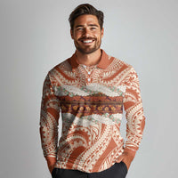Aloha Hawaii Mikioi Lei Long Sleeve Polo Shirt Beige Tropical Flower Pattern - Polynesian Pride