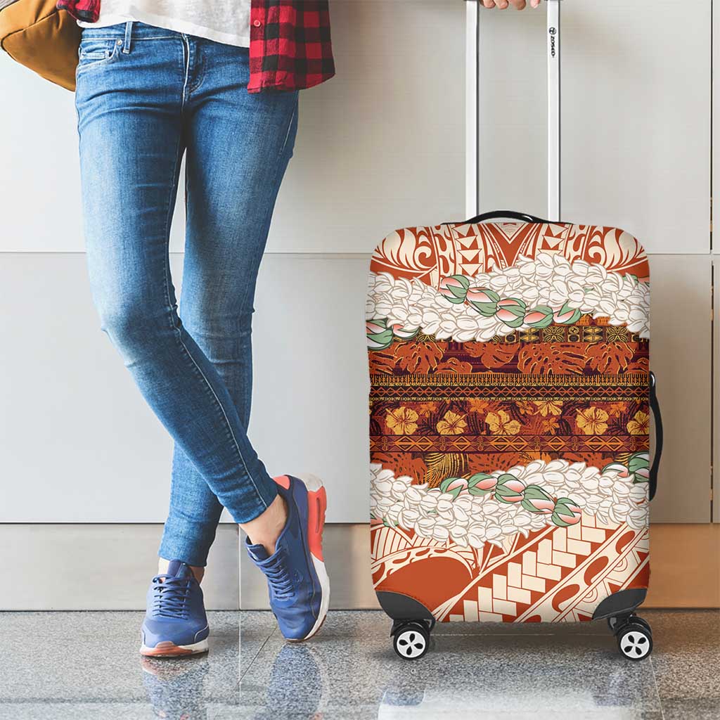 Aloha Hawaii Mikioi Lei Luggage Cover Beige Tropical Flower Pattern - Polynesian Pride