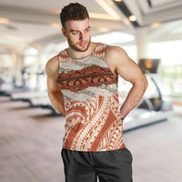 Aloha Hawaii Mikioi Lei Men Tank Top Beige Tropical Flower Pattern - Polynesian Pride