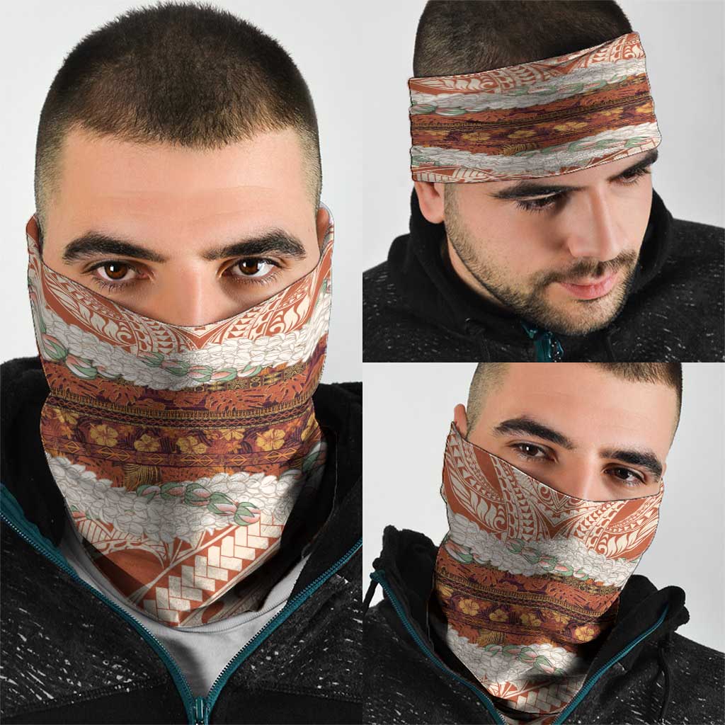 Aloha Hawaii Mikioi Lei Neck Gaiter Beige Tropical Flower Pattern - Polynesian Pride