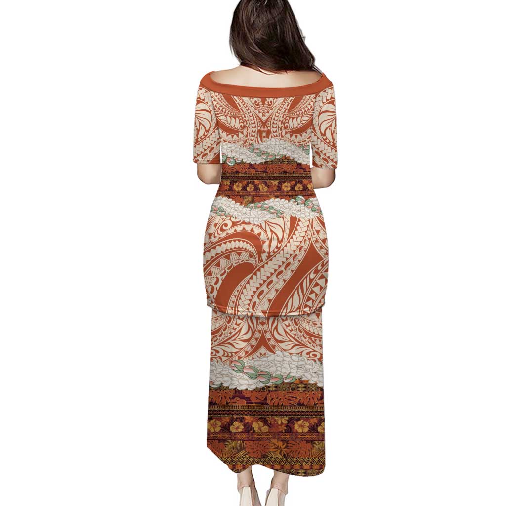 Aloha Hawaii Mikioi Lei Puletasi Beige Tropical Flower Pattern - Polynesian Pride