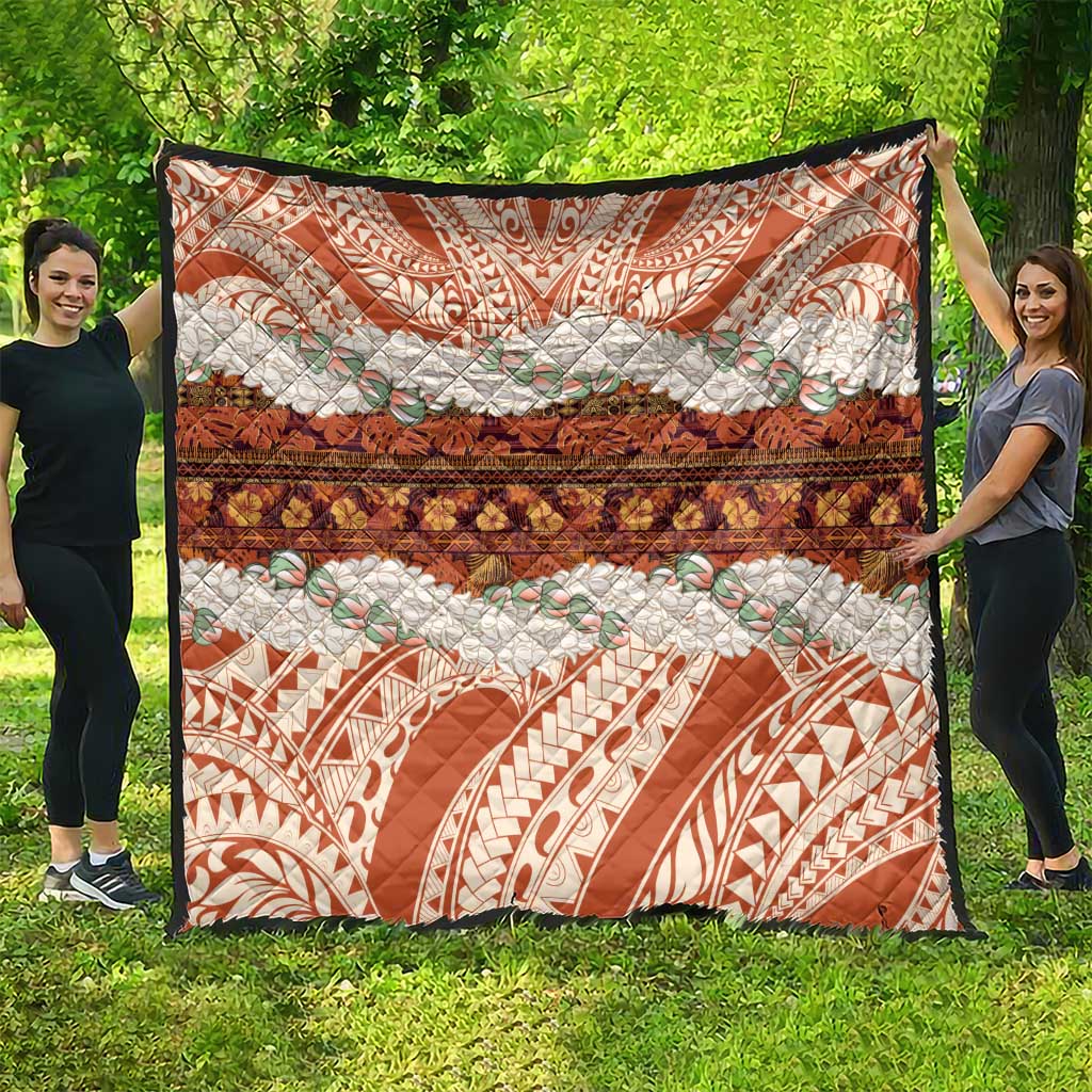 Aloha Hawaii Mikioi Lei Quilt Beige Tropical Flower Pattern - Polynesian Pride