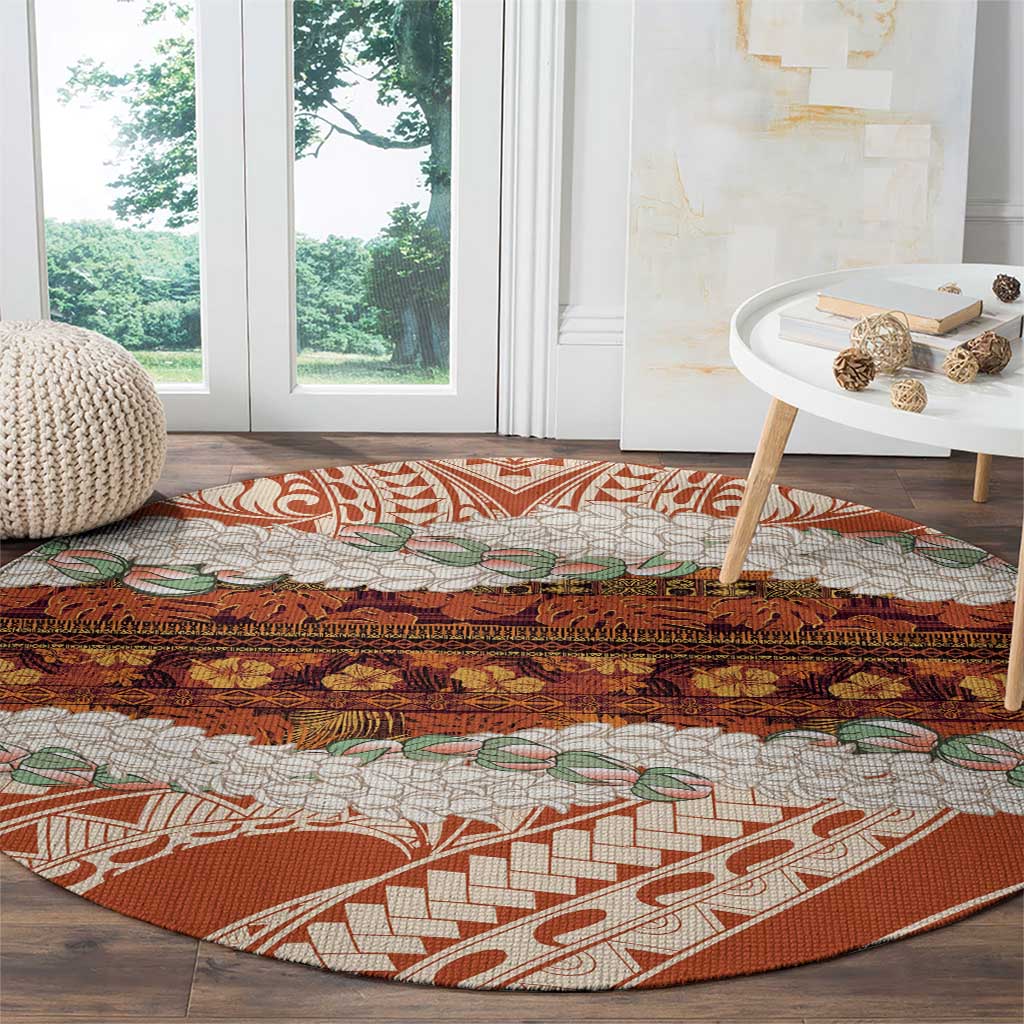 Aloha Hawaii Mikioi Lei Round Carpet Beige Tropical Flower Pattern - Polynesian Pride
