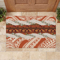 Aloha Hawaii Mikioi Lei Rubber Doormat Beige Tropical Flower Pattern - Polynesian Pride