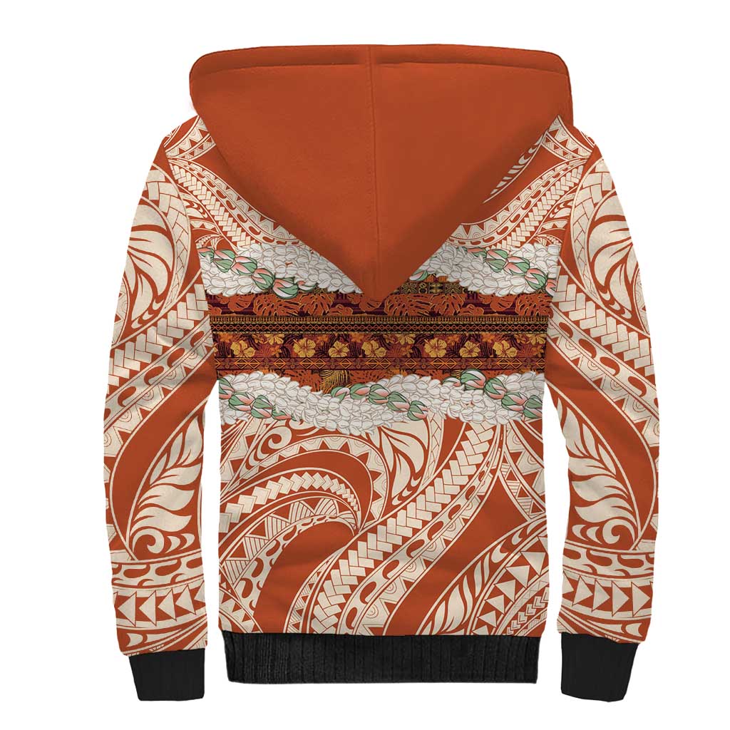 Aloha Hawaii Mikioi Lei Sherpa Hoodie Beige Tropical Flower Pattern - Polynesian Pride