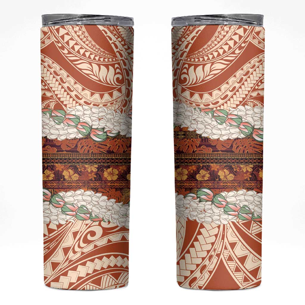 Aloha Hawaii Mikioi Lei Skinny Tumbler Beige Tropical Flower Pattern - Polynesian Pride