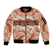Aloha Hawaii Mikioi Lei Sleeve Zip Bomber Jacket Beige Tropical Flower Pattern - Polynesian Pride