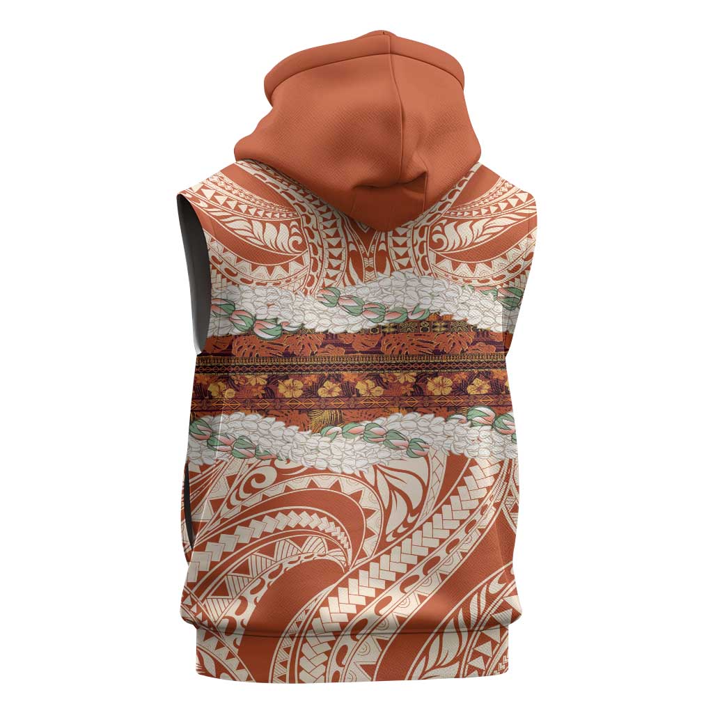Aloha Hawaii Mikioi Lei Sleeveless Zip Hoodie Beige Tropical Flower Pattern LT14
