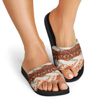 Aloha Hawaii Mikioi Lei Slide Sandals Beige Tropical Flower Pattern - Polynesian Pride