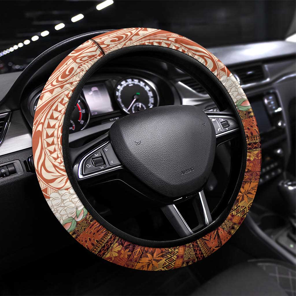 Aloha Hawaii Mikioi Lei Steering Wheel Cover Beige Tropical Flower Pattern - Polynesian Pride