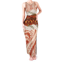 Aloha Hawaii Mikioi Lei Tank Maxi Dress Beige Tropical Flower Pattern - Polynesian Pride