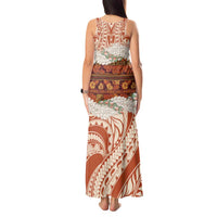 Aloha Hawaii Mikioi Lei Tank Maxi Dress Beige Tropical Flower Pattern - Polynesian Pride