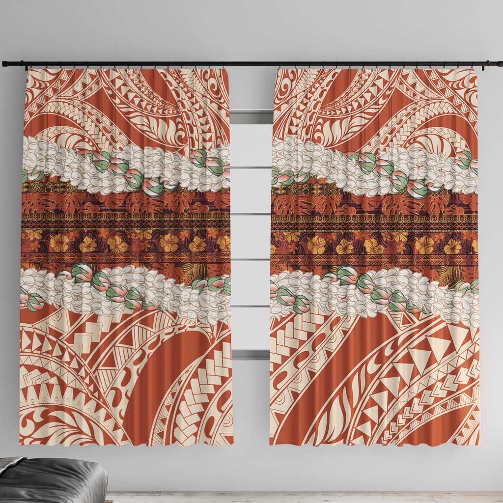 Aloha Hawaii Mikioi Lei Window Curtain Beige Tropical Flower Pattern - Polynesian Pride
