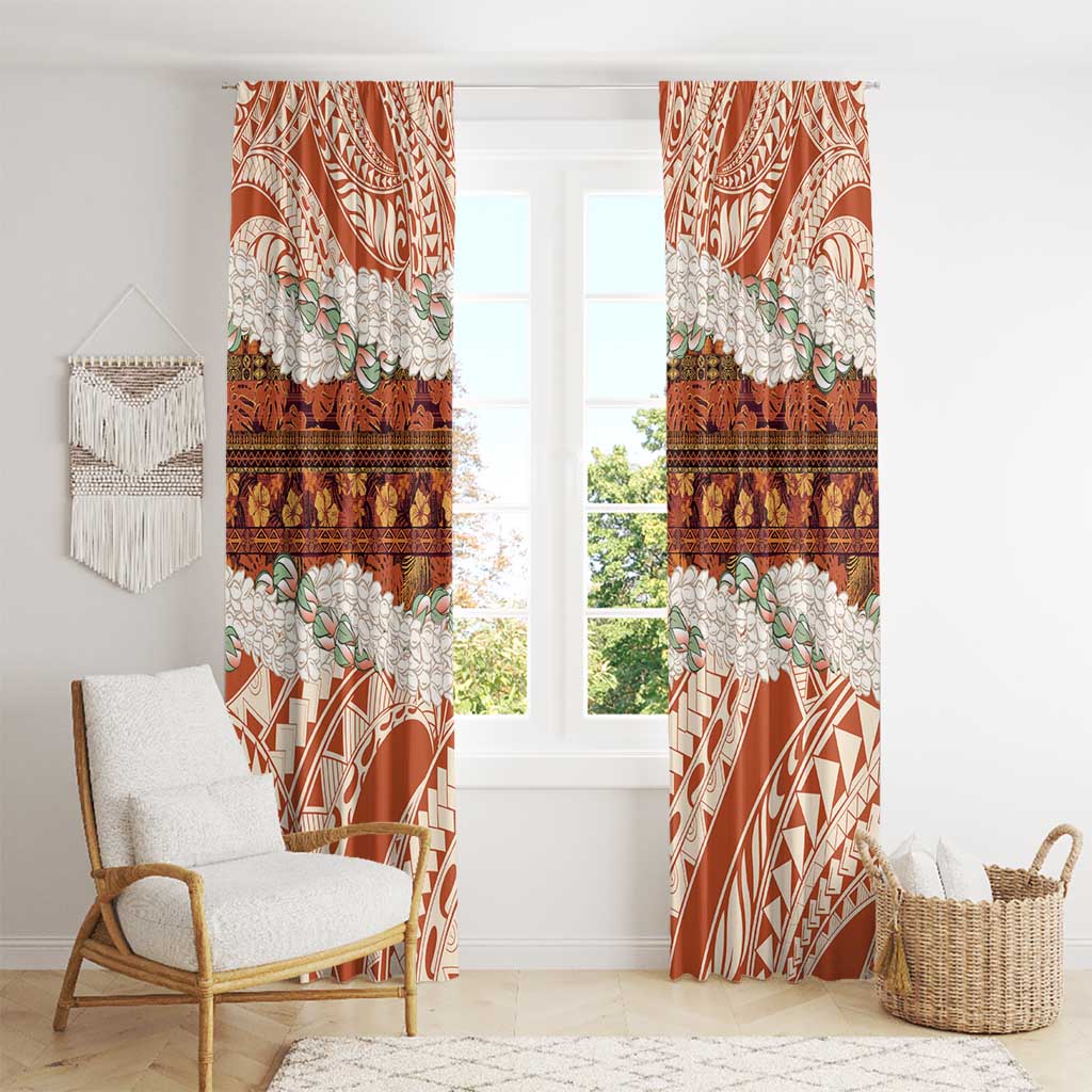 Aloha Hawaii Mikioi Lei Window Curtain Beige Tropical Flower Pattern - Polynesian Pride