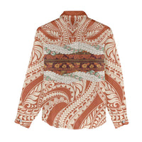 Aloha Hawaii Mikioi Lei Women Casual Shirt Beige Tropical Flower Pattern - Polynesian Pride