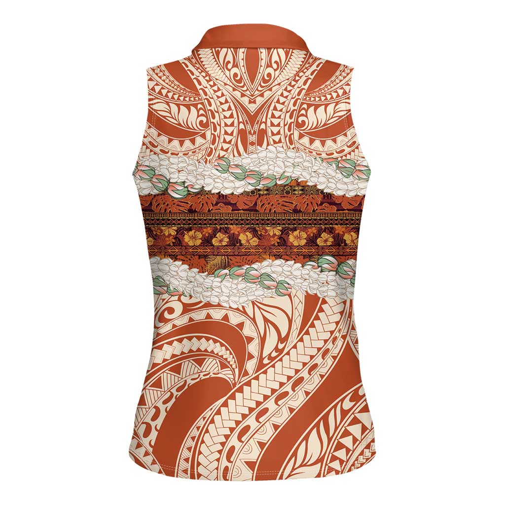 Aloha Hawaii Mikioi Lei Women Sleeveless Polo Shirt Beige Tropical Flower Pattern - Polynesian Pride