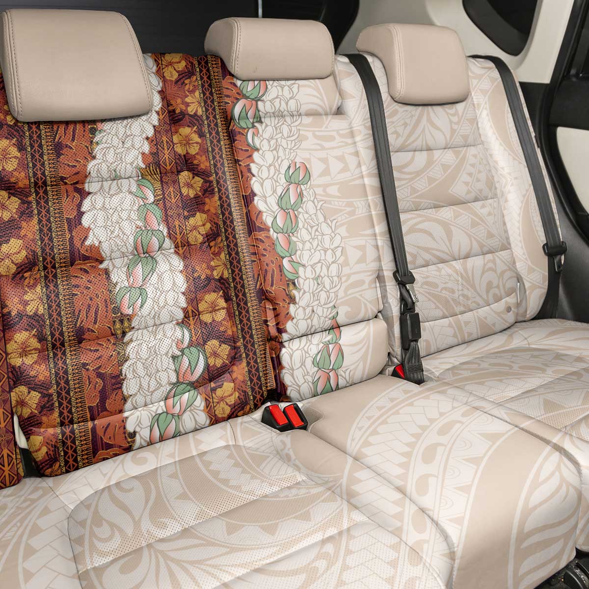 Aloha Hawaii Mikioi Lei Back Car Seat Cover Cattail Red Tropical Flower Pattern - Polynesian Pride