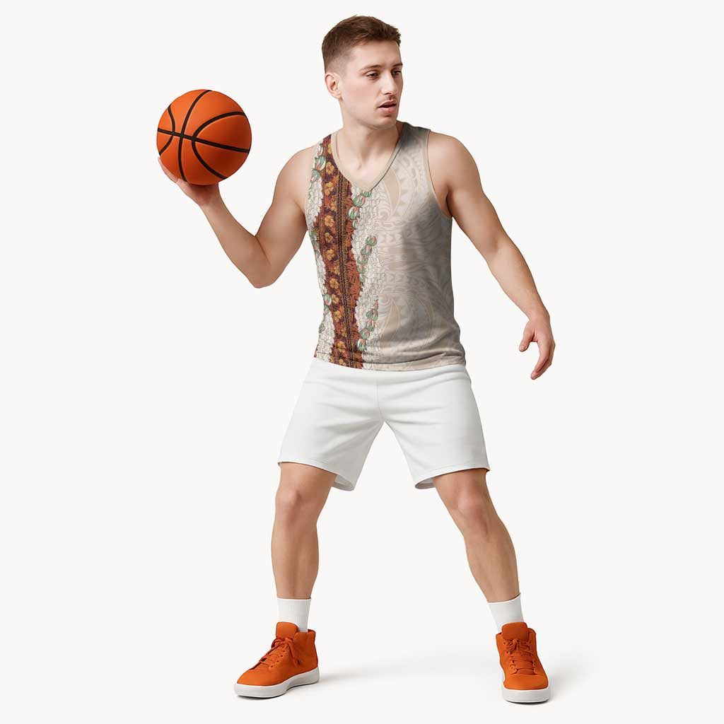 Aloha Hawaii Mikioi Lei Basketball Jersey Cattail Red Tropical Flower Pattern - Polynesian Pride