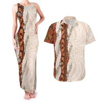 Aloha Hawaii Mikioi Lei Couples Matching Tank Maxi Dress and Hawaiian Shirt Cattail Red Tropical Flower Pattern - Polynesian Pride