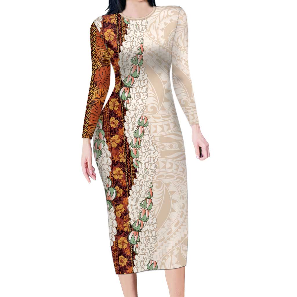 Aloha Hawaii Mikioi Lei Family Matching Long Sleeve Bodycon Dress and Hawaiian Shirt Cattail Red Tropical Flower Pattern - Polynesian Pride