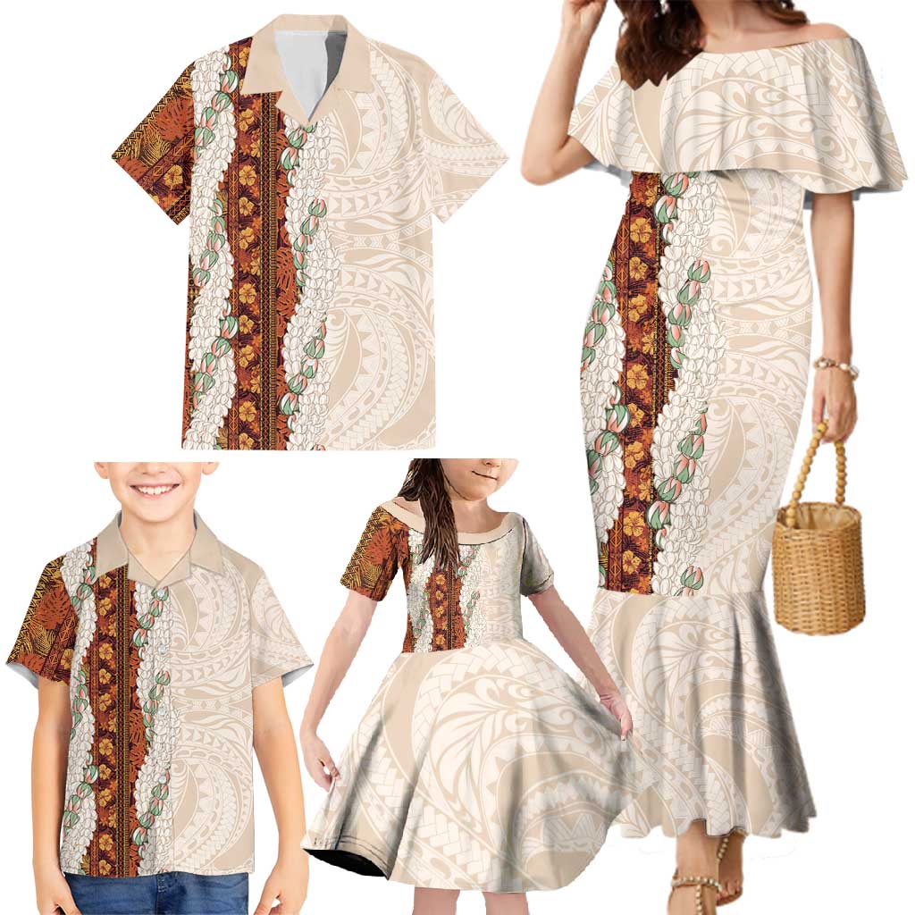 Aloha Hawaii Mikioi Lei Family Matching Mermaid Dress and Hawaiian Shirt Cattail Red Tropical Flower Pattern LT14 - Polynesian Pride