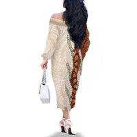 Aloha Hawaii Mikioi Lei Family Matching Off The Shoulder Long Sleeve Dress and Hawaiian Shirt Cattail Red Tropical Flower Pattern - Polynesian Pride