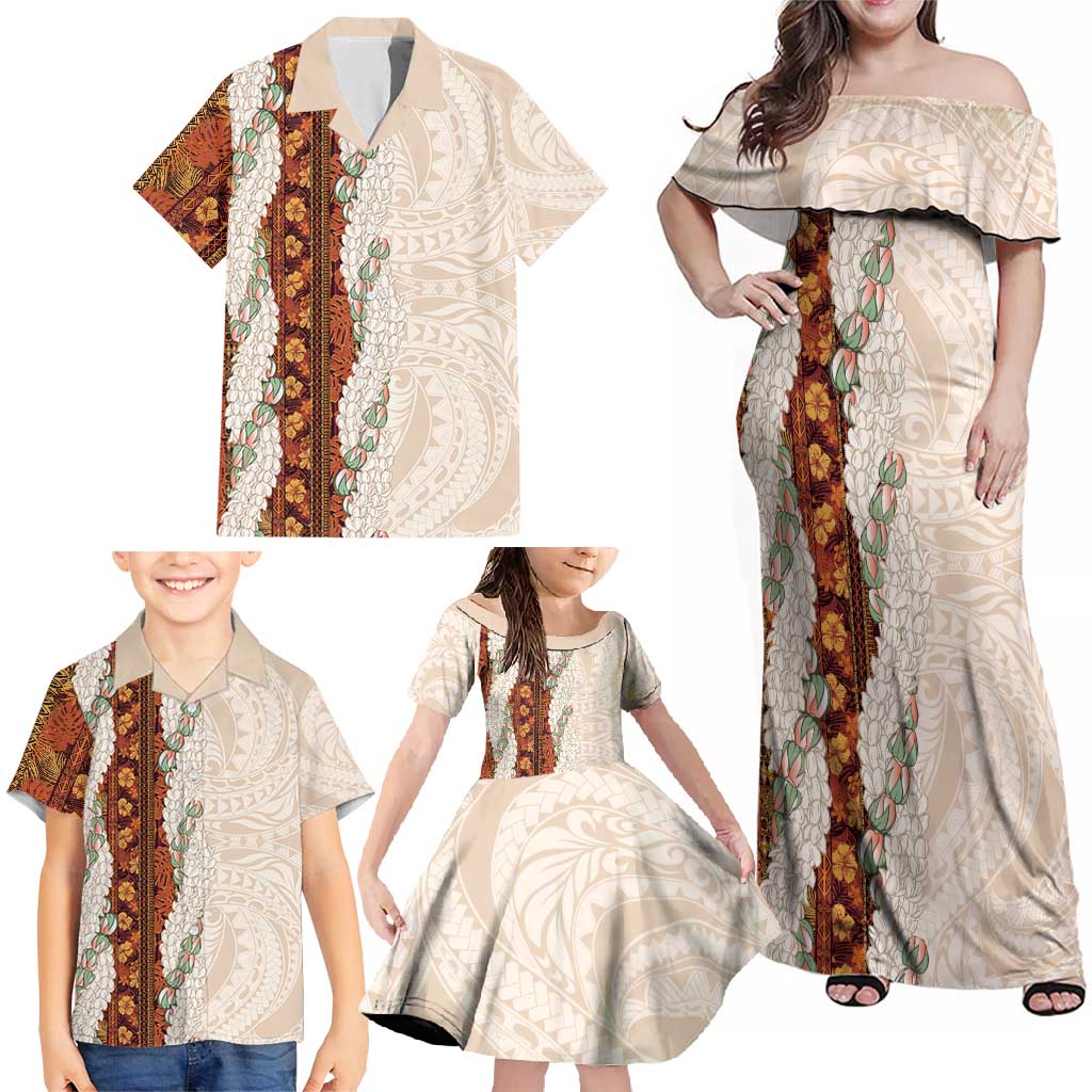 Aloha Hawaii Mikioi Lei Family Matching Off Shoulder Maxi Dress and Hawaiian Shirt Cattail Red Tropical Flower Pattern - Polynesian Pride