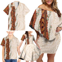 Aloha Hawaii Mikioi Lei Family Matching Off Shoulder Short Dress and Hawaiian Shirt Cattail Red Tropical Flower Pattern - Polynesian Pride