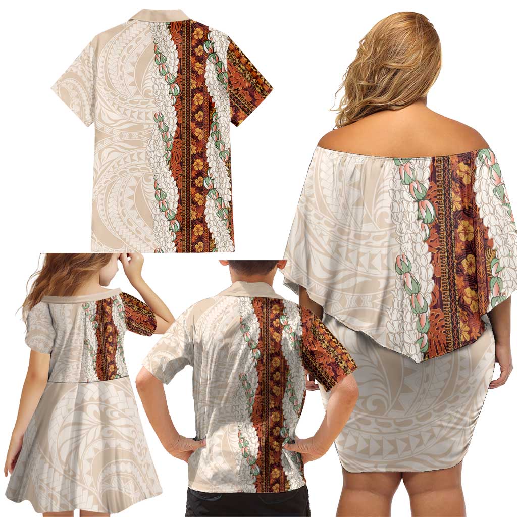 Aloha Hawaii Mikioi Lei Family Matching Off Shoulder Short Dress and Hawaiian Shirt Cattail Red Tropical Flower Pattern - Polynesian Pride