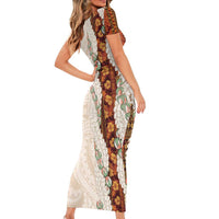 Aloha Hawaii Mikioi Lei Family Matching Short Sleeve Bodycon Dress and Hawaiian Shirt Cattail Red Tropical Flower Pattern - Polynesian Pride