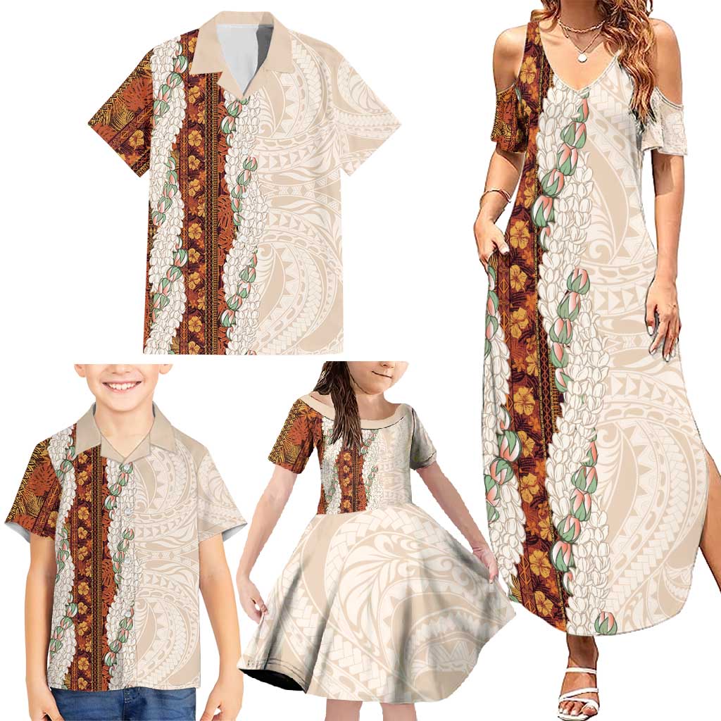 Aloha Hawaii Mikioi Lei Family Matching Summer Maxi Dress and Hawaiian Shirt Cattail Red Tropical Flower Pattern - Polynesian Pride