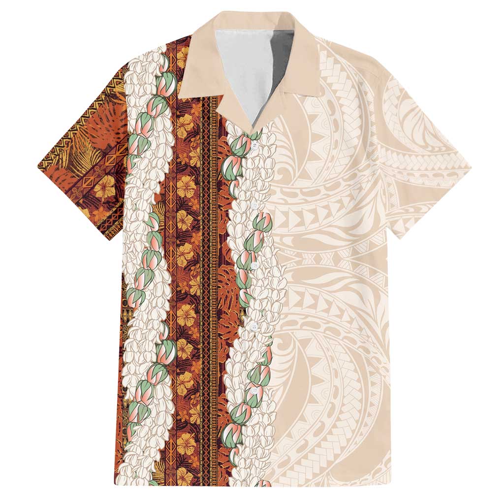 Aloha Hawaii Mikioi Lei Family Matching Tank Maxi Dress and Hawaiian Shirt Cattail Red Tropical Flower Pattern - Polynesian Pride