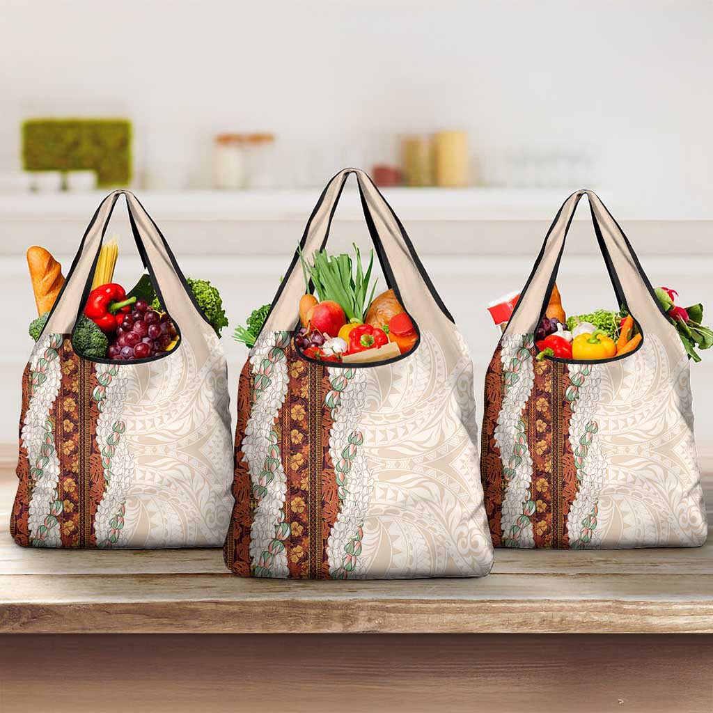 Aloha Hawaii Mikioi Lei Grocery Bag Cattail Red Tropical Flower Pattern - Polynesian Pride