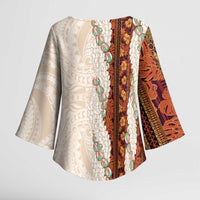 Aloha Hawaii Mikioi Lei Kimono Sleeve Blouse Cattail Red Tropical Flower Pattern - Polynesian Pride