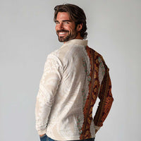 Aloha Hawaii Mikioi Lei Long Sleeve Polo Shirt Cattail Red Tropical Flower Pattern - Polynesian Pride