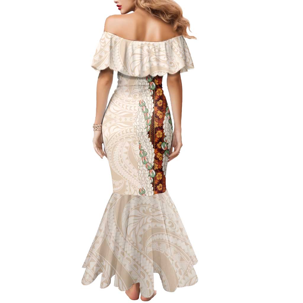 Aloha Hawaii Mikioi Lei Mermaid Dress Cattail Red Tropical Flower Pattern - Polynesian Pride