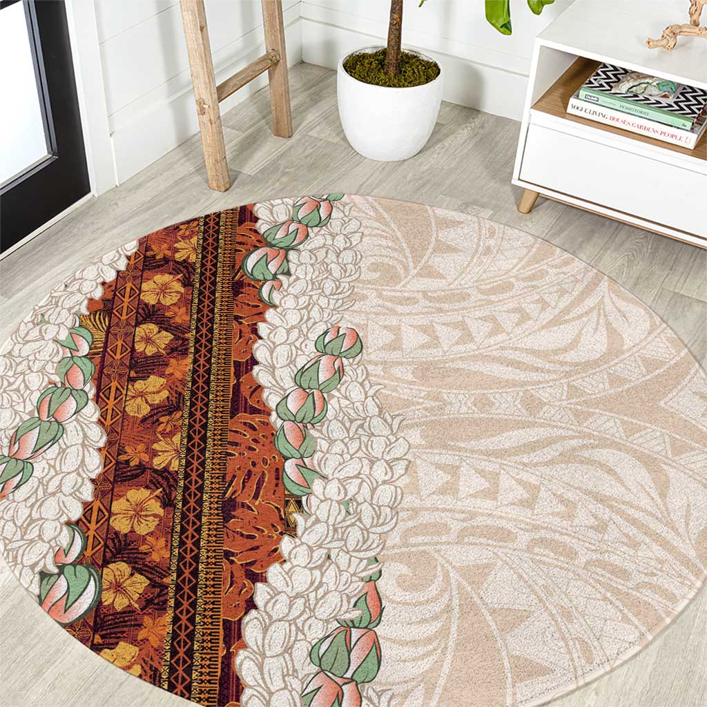 Aloha Hawaii Mikioi Lei Round Carpet Cattail Red Tropical Flower Pattern - Polynesian Pride