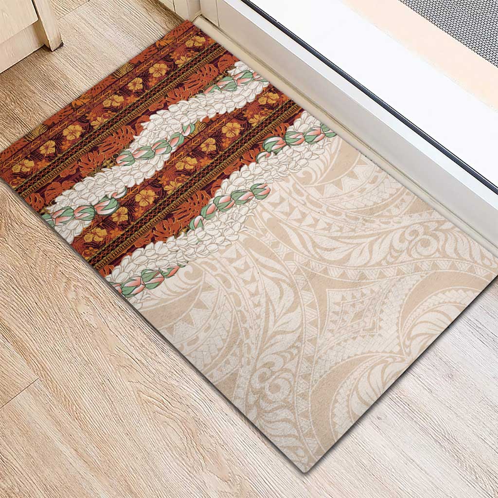 Aloha Hawaii Mikioi Lei Rubber Doormat Cattail Red Tropical Flower Pattern - Polynesian Pride