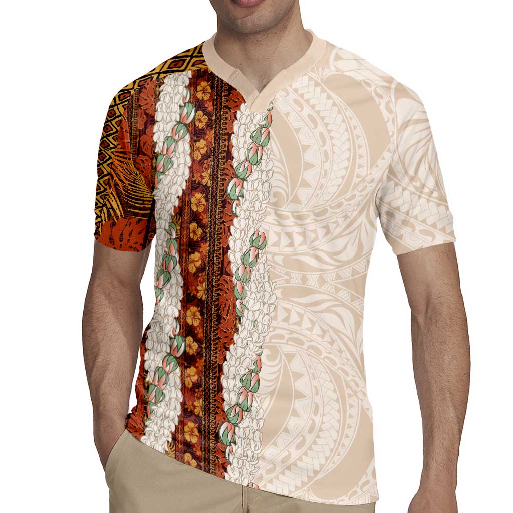 Aloha Hawaii Mikioi Lei Rugby Jersey Cattail Red Tropical Flower Pattern - Polynesian Pride